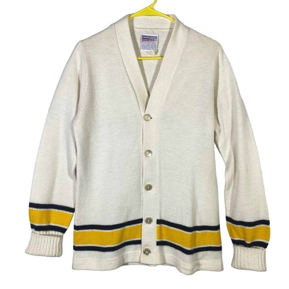 Vintage blank cheerleader letterman button up sweater size M Gold yellow black